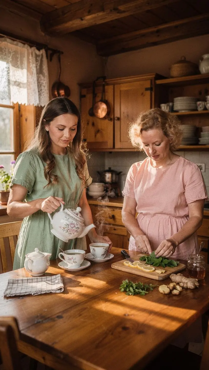 Atpalaiduojantis skaitymo kampelis su arbatos puodeliu šalia, skatinantis savęs priežiūrą.